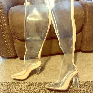 Clear thigh high boots